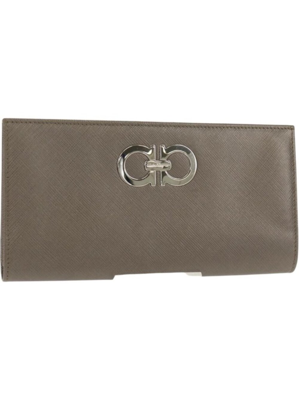 Salvatore Ferragamo Gancini Long Wallet Leather Silver